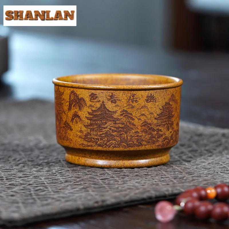 150ml Yixing Purple Clay Landscape Teacup Ancient Tea Bowl Tea Pair Tea-tasting Personal Cup Chazhan Master Cups Tea Services