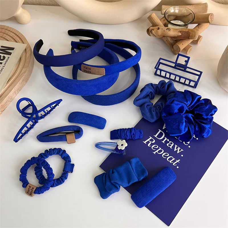 Klein Blue Headband Hairband Grab Clip Hairpins For  Womans Girl Fashion Wide Side Hair Hoop Elastic Hair Rope Barrette Headwear