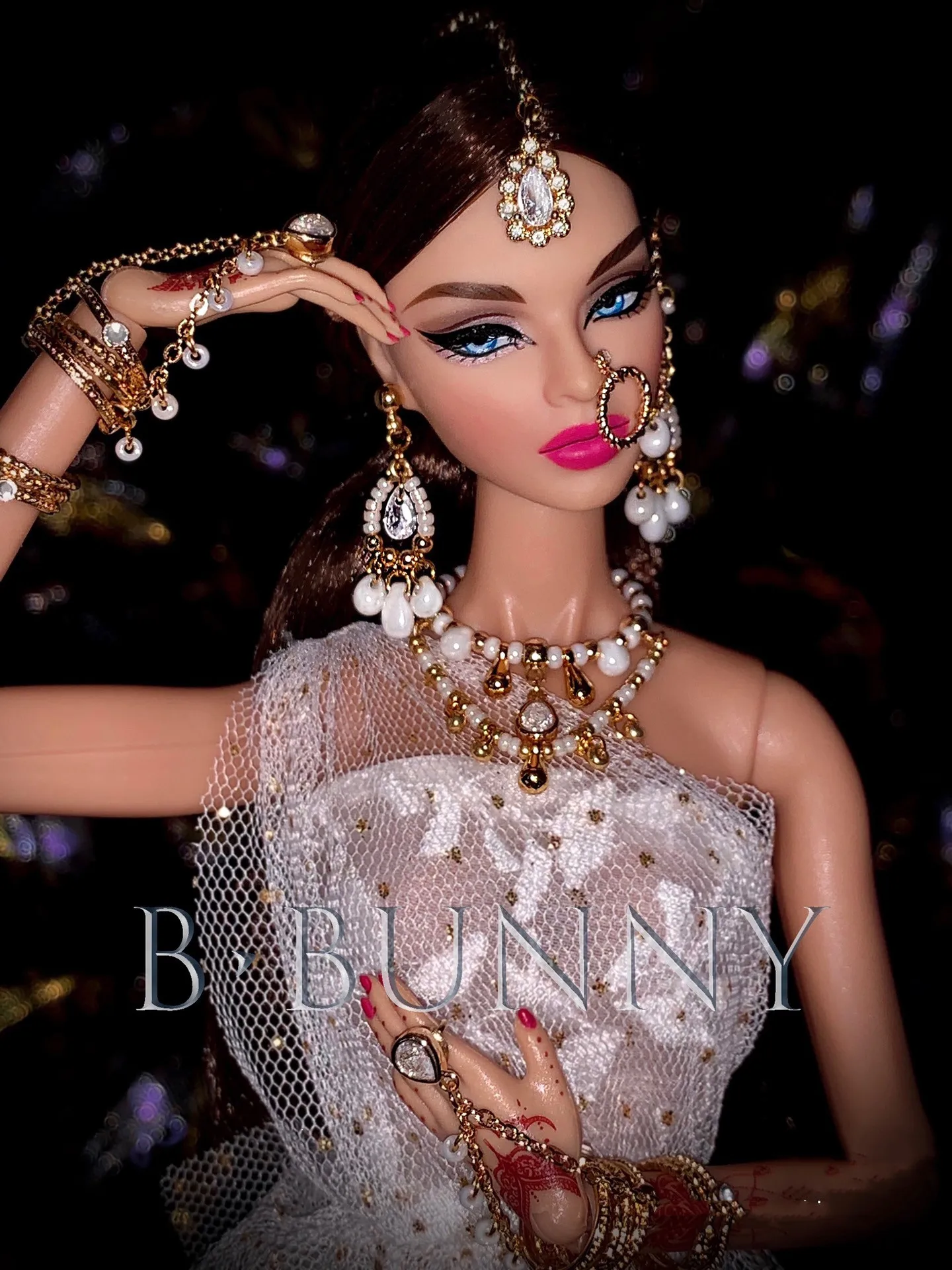 Indian Style Doll Accessories 1/6 BJD Tiara Nose Ring Chain Earrings Bracelet Necklace Zircon Style Jewelry Free Shipping