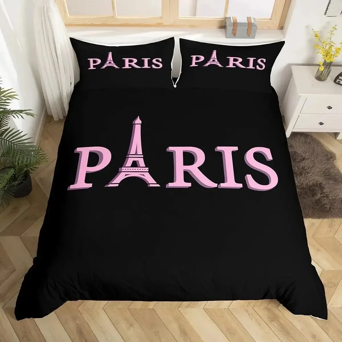 Paris Bedding Set France Eiffel Tower Landscape Duvet Cover Queen Modern Art Microfiber Comforter Cover Cityscape Quilt Cover029