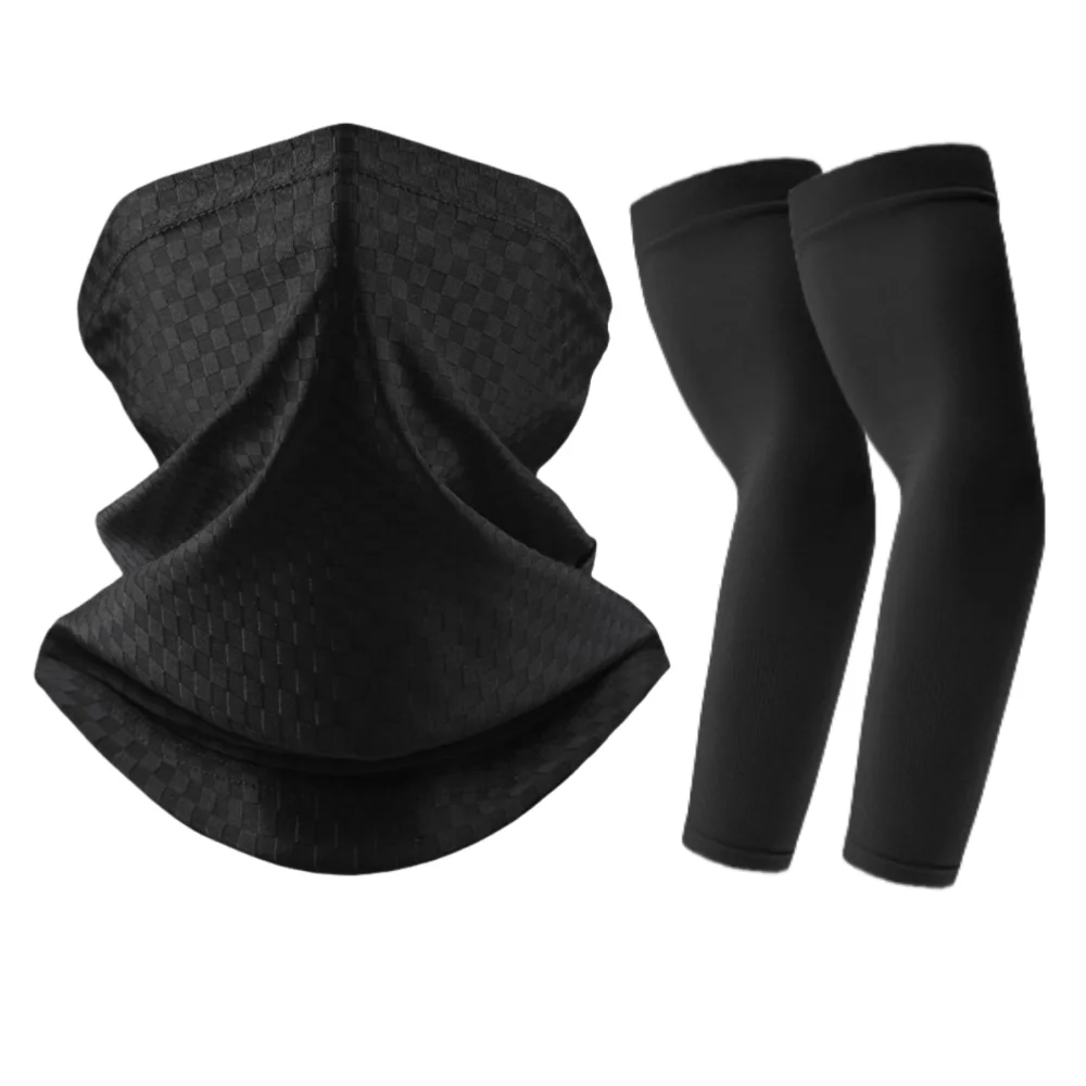 

Комплект из 2 предметов (шарф для лица из ледяного шелка с клетчатым узором и вязаные нарукавники) для летних активностей на открытом воздухе, защита от солнца