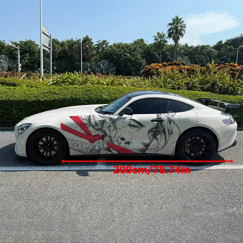 2pcs Girl Warrior Car Sticker Full Body Floral Decoration Covering Scratches Protect Car Sticker Waterproof Car Vinyl Wraps