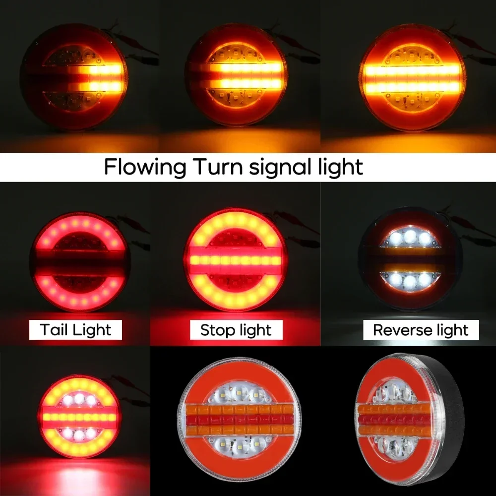 ATVOV 1/2/4pcs 12V 24V Truck Trailer LED Round Rear Tail Light Dynamic Flashing Flow Trun Signal Reverse Brake Stop Lamp Lorry