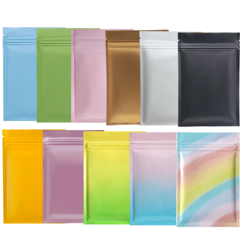 Grube 100 sztuk uszczelnienie termiczne folia aluminiowa z tworzywa sztucznego pakiet torba Ziplock płaskie torebki ziarna kawy przechowywanie żywności torby z łza Notch