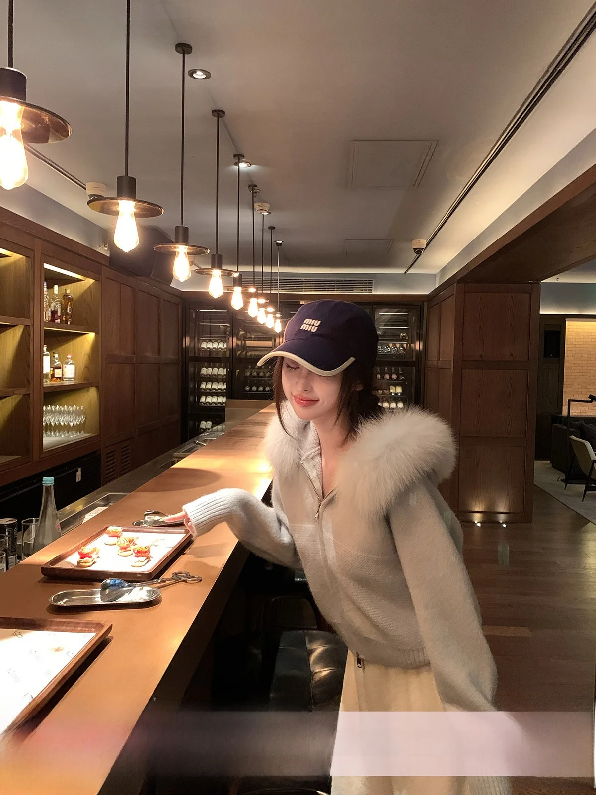 

Light Blue Fur Collar Knitted Open Cardigan Women's Winter Coat with Hood Casual Sle Nylon Polyester Blend Long Sve