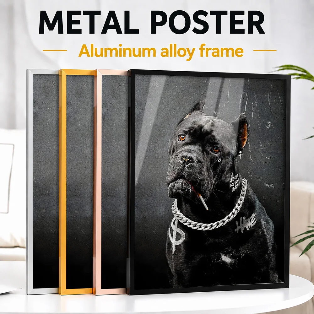 Gangster Dog Loyalty Portrait Metal Poster With Aluminum Alloy Frame Personalized Nature Tribute Wall Art For Room Animal Fans