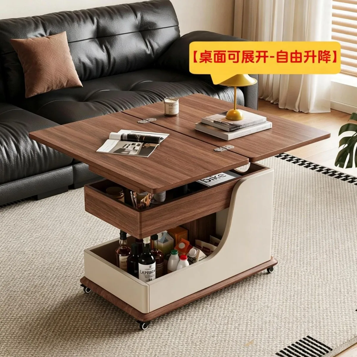 Rota Lif Solid Wood Multi Functional Trolley Coffee Next To Sofa For Living Room Small Apartment Home Furniture