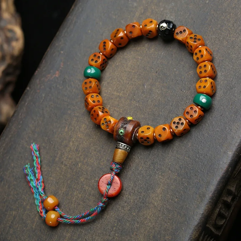 Tibetan Style Camel Bone Dice Beaded Bracelet Lucky Prayer Blessing Good Fortune Ethnic Vintage Handmade Jewelry For Men Women