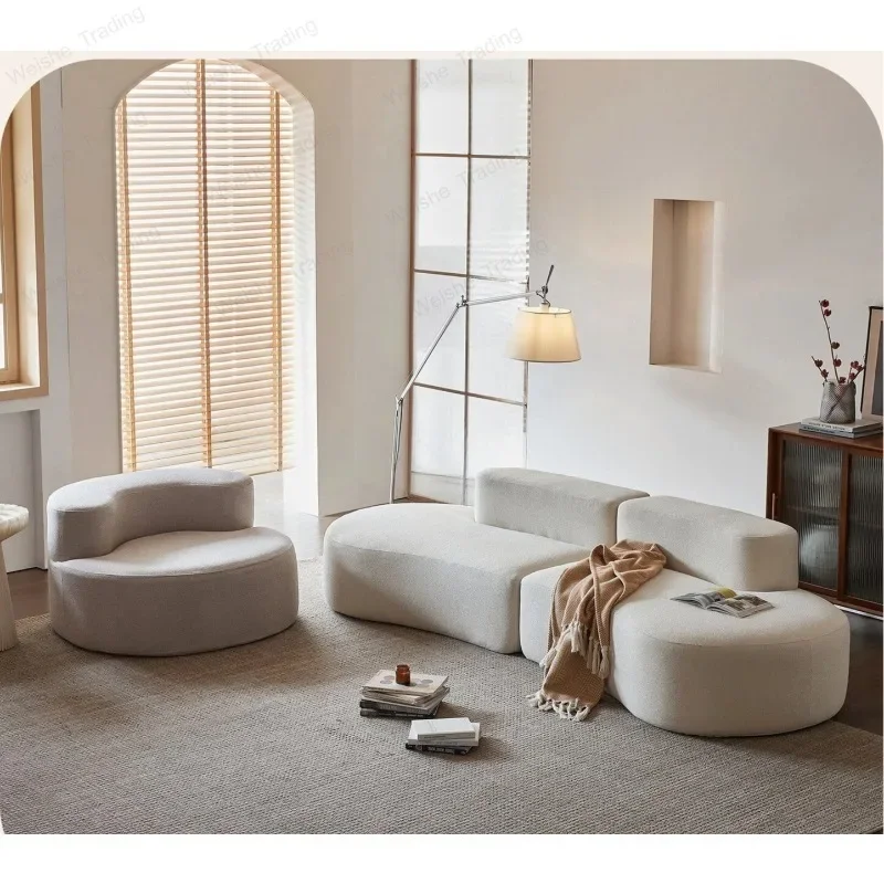 Fabric Sofa, Cashew Shape Compression Couch with High-Resilience Foam, Velvet Upholstery, Non-Deformation, Roll-Pack Design