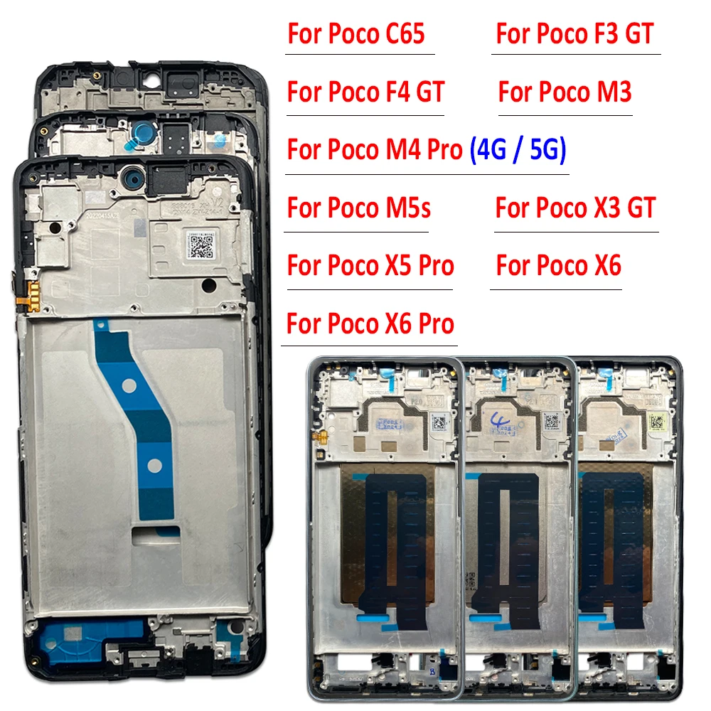 LCD Screen Middle LCD Front Frame Housing Bezel Plate Panel Chassis For Xiaomi Poco C65 X3 F3 F4 GT M3 M4 Pro 4G 5G M5S X5 X6