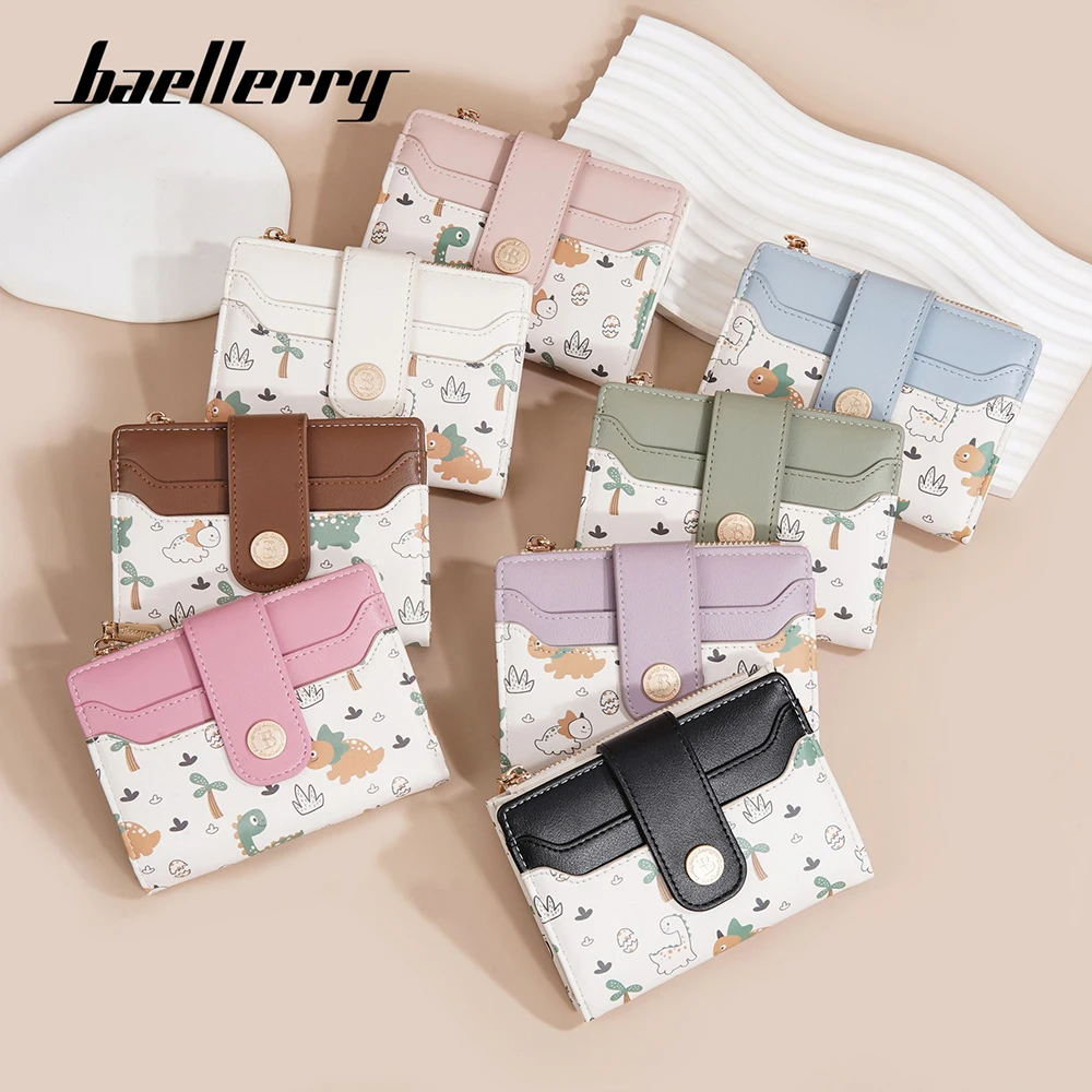 Portafoglio da donna con stampa simpatico cartone animato Baellerry Portafoglio corto in pelle PU con chiusura bifold di grande capacità per uso quotidiano Moda casual