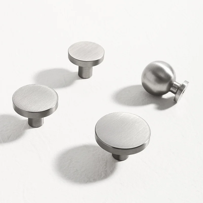 Brushed Nickel Round Cabinet Knobs Matte Silver Drawer Handle Solid Brass Door Knob Furniture hardware
