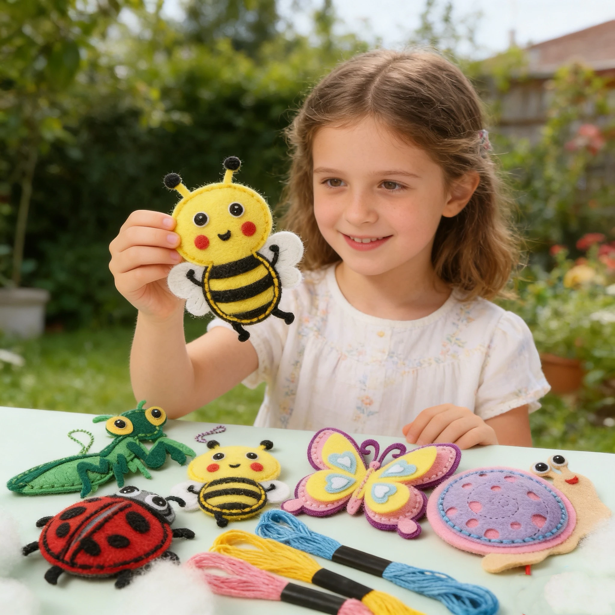 Insect Felt Sewing Kit for Kids DIY Handmade Craft Set, Beginner Sewing Toys with Ladybug Bee Butterfly Felt Ornaments, Educatio