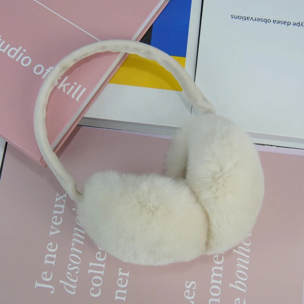 2024 Women Quality Real Fur Ear-cap Winter Warm Natural Rex Rabbit Fur Earmuff Lady Fashion Fluffy Genuine Rex Rabbit Fur Earlap