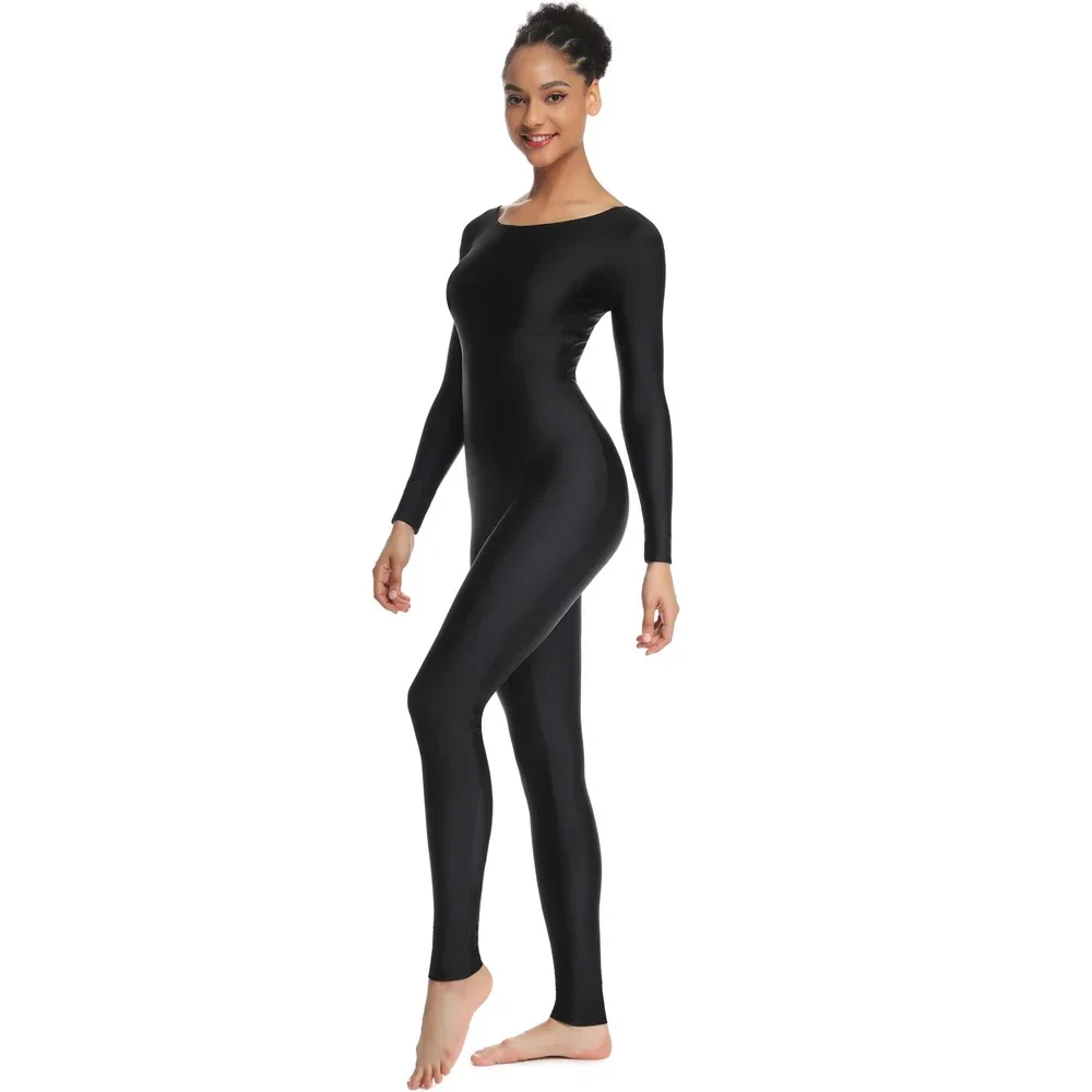 OVIGILY Womens Long Sleeve Scoop Neck Unitard Female Spandex One Piece Bodysuits for Dance Gymnastics Costumes