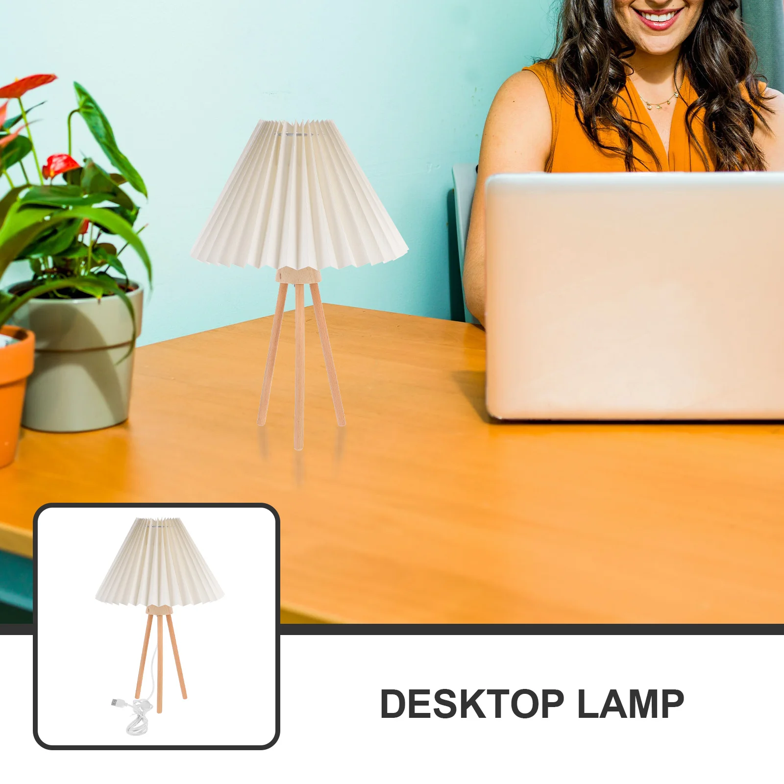 

Retro Desk Lamp Pleat Lampshade Bedroom Bedside Table Lamp Desktop Light Indoor Room Decoration Retro Style Light Scene Decor