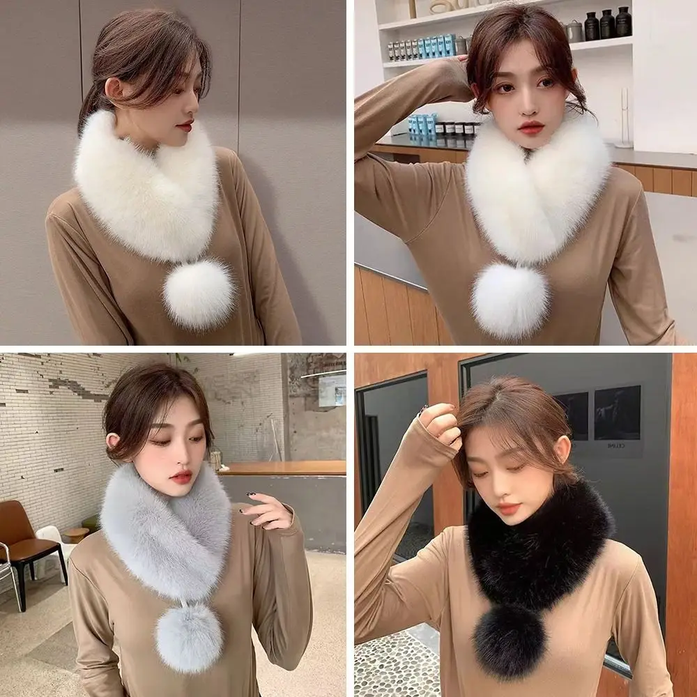 Luxury Velvet Texture Winter Scarf Solid Color Soft Faux Fox Fur Collar Thickened Neck Scarf Women view 5