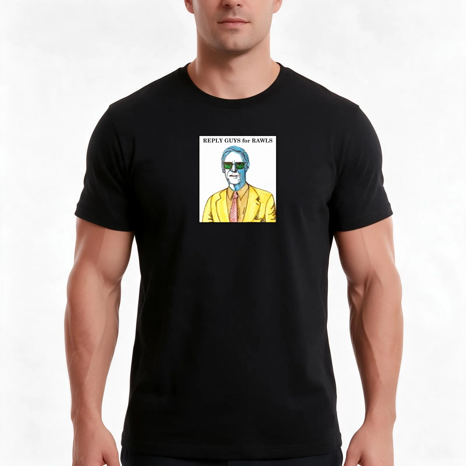 Philosopher Doodle Portrait: Reply Guys for Rawls T-Shirt Summer Casual Cotton Tee Oversized Streetwear Tops Unisex Men Women