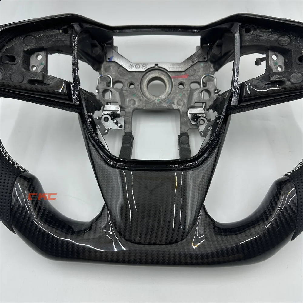 For 2019 Honda CRV Customized Black Carbon Fiber Perforated Leather White Silver Strip White stitch Steering Wheel