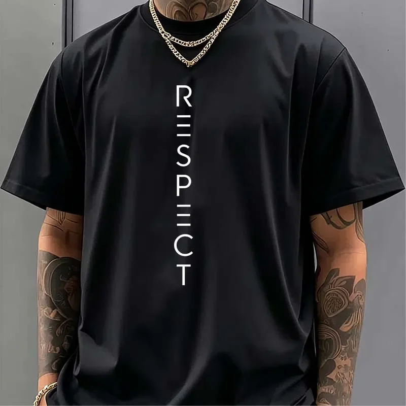 Men's Respect Letter Print T-shirts Summer Casual Fashion Minimalist Streetwear Tops Crew Neck Short Sleeve Cotton T-shirts