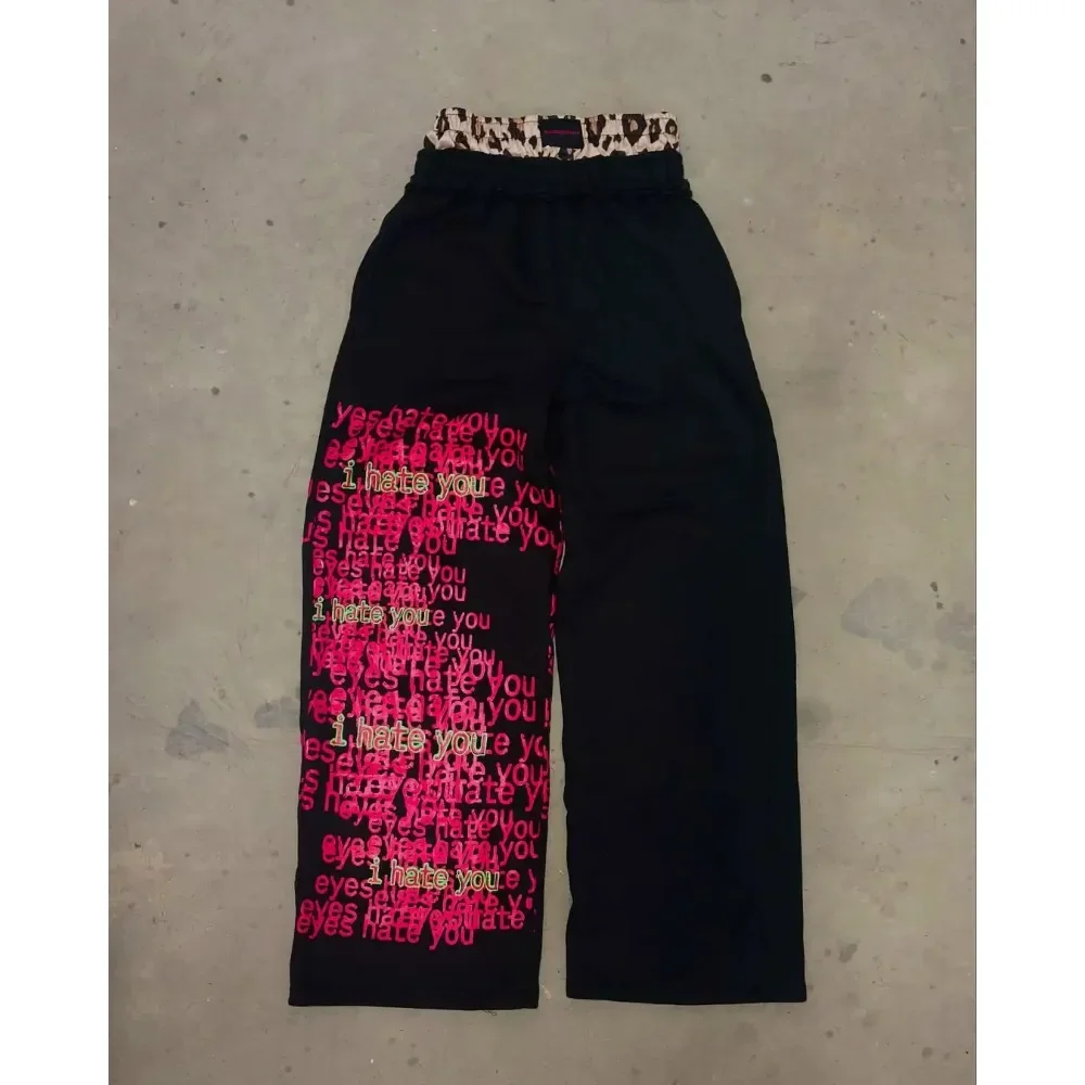 

Retro double waist design casual street men pants hip-hop gothic harajuku loose pants Y2K letter pattern sports pants