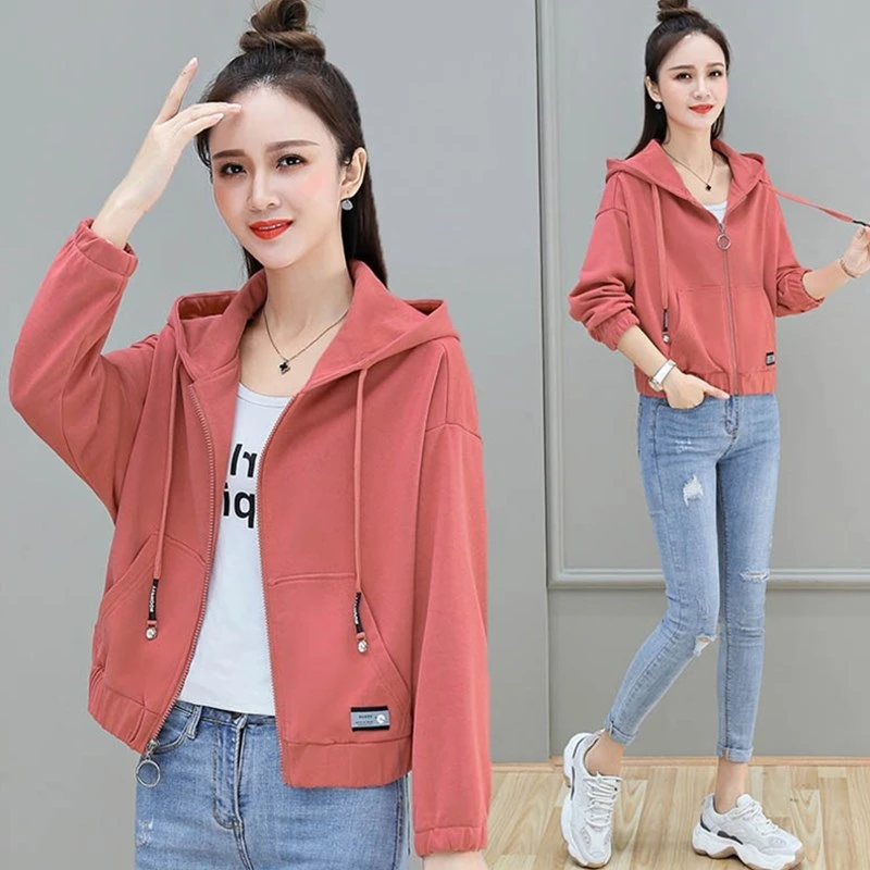 

Модный тонкий кардиган-свитшот в корейском стиле, свободный крой, большие размеры, худи-куртка для женщин, весна-осень