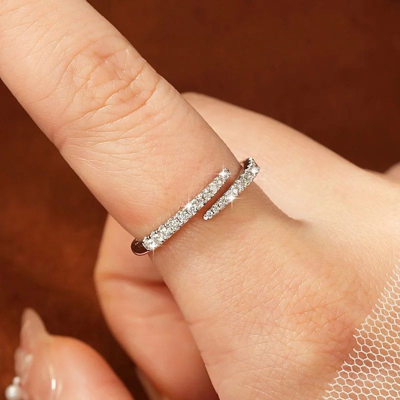Rrjzz D-Farbiger Voll-Moissanit Halb-Eternity-Ring GRA Runder Labor-Imitationsdiamant Damen Verstellbarer Offener Ring Schmuck Geschenke – Detail 17
