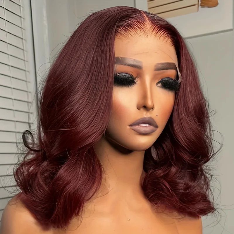 99J Burgundy Body Wave Bob Wig Human Hair 13×4 HD Lace Front Wigs Human Hair Short Bob Wig Pre Plucked with Baby Hair