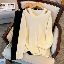 170Kg Plus Size Women's Bust 160 Spring Autumn Loose V-Neck Knitted Sweater Black Apricot 4XL 5XL 6XL 7XL 8XL 9XL