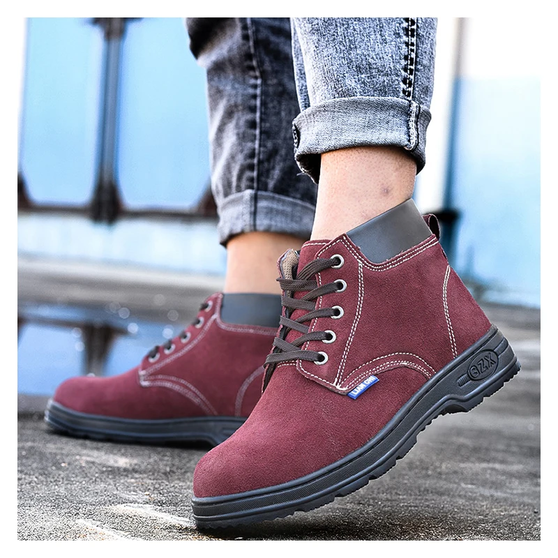 large size mens casual steel toe cap working safety boots cow leather welding shoes worker platform boot security ankle botas