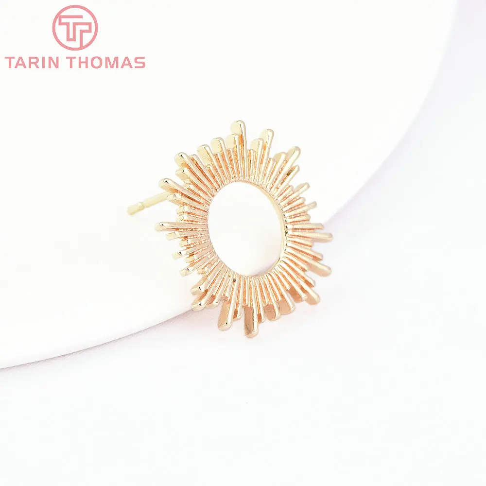 (7877) 6PCS 17MM 24K Gold Color Brass Sun Flowers Shaped Stud Earrings High Quality DIY Jewelry Findings Accessories Wholesales