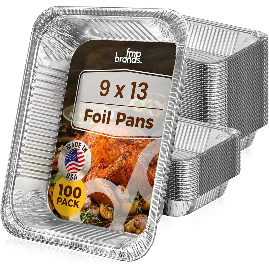 

100 Pack 9x13 Aluminum Foil Pans Heavy Duty Half Size Tin Pans Disposable for Roasting Cooking Serving and Freezing Baking Pan
