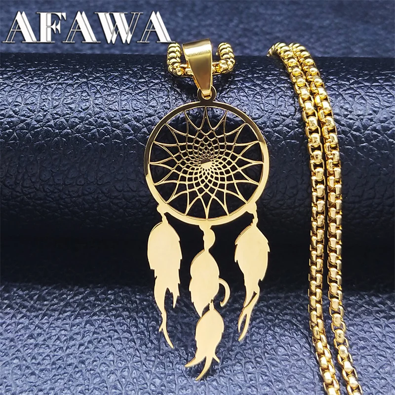 Feather Dream Catcher Stainless Steel Chain Necklaces Dreamcatcher Long Necklaces Boho Jewelry sautoir femme long bohème N7021S0