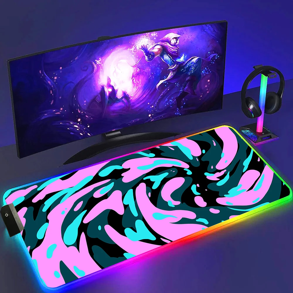 Large Pc Mousepad 900x400 Strata Liquid Desk Mouse Mats RGB Gaming Accessories Colorful Mousemat LED Backlight Rubber Mouse Pads