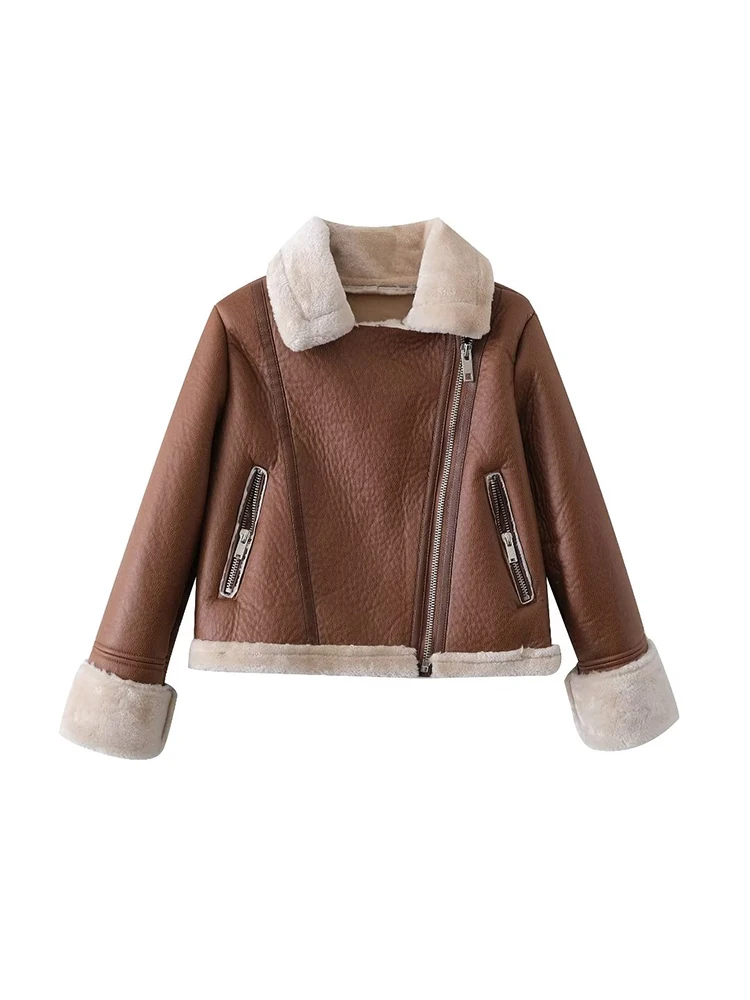 Vintage Women White Short Fleece Jacket 2023 Autumn-Winter Fashion Ladies Warm Faux Leather Thick Jackets Chic Female Outerwear