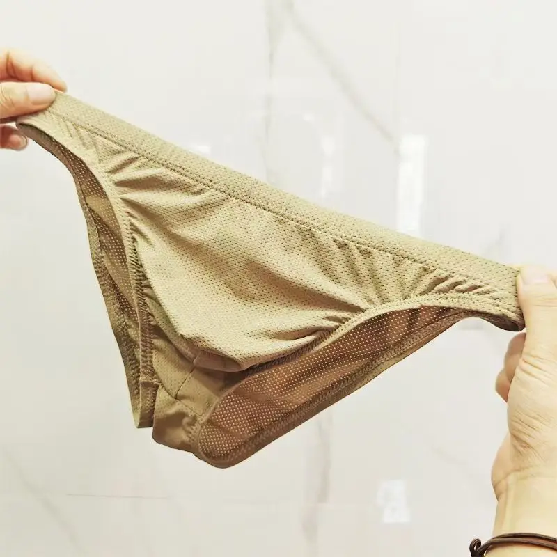 2025 Men's New Ice Silk Sexy Breathable Underwear Comfortable Mesh Low Waist Quick drying Silk Smooth Triangle Sports thong