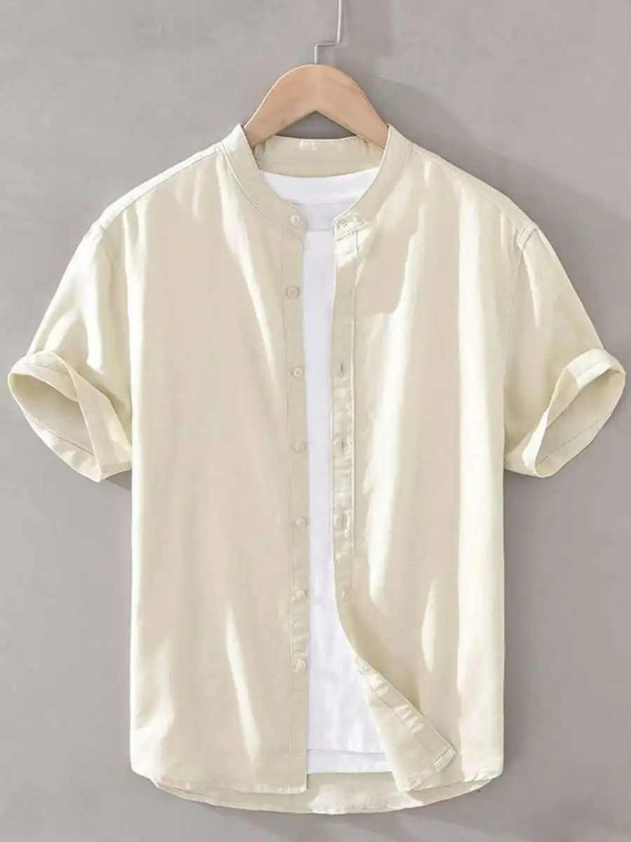 

New Summer Linen irt Men's ort Sve Loose Casual Cotton Linen irt Linen Fabric Upper Spring Pure Color Loose Fit