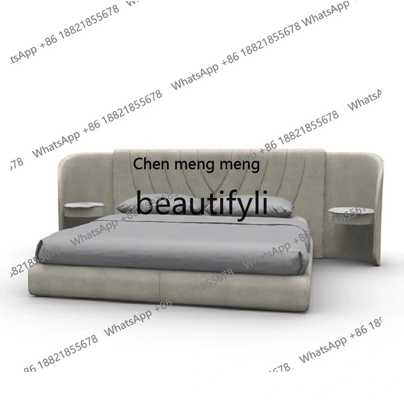 Italian light luxury widescreen bed mansion villa large master bedroom double bed design creative fabric furniture customization
