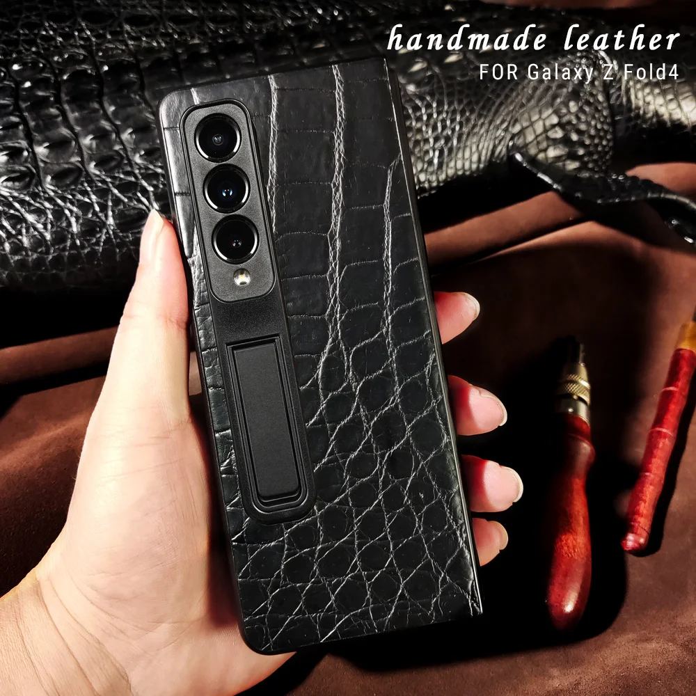 LANGSIDI Luxury Original Crocodile python leather Phone Case For  Galaxy Z Fold 4 3 Kickstand cases For zfold 4 coque.