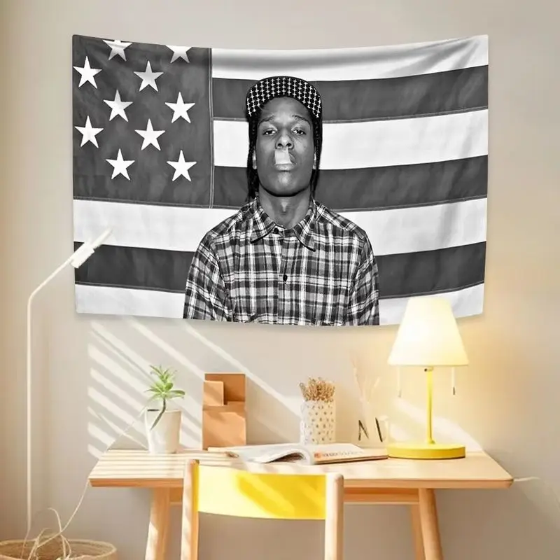 VIKAMA Monochrome Flag Wall Tapestry Street Rap Male Figure Plaid Shirt Print Wall Hanging Teen Hip Hop Bedroom Decor Cloth