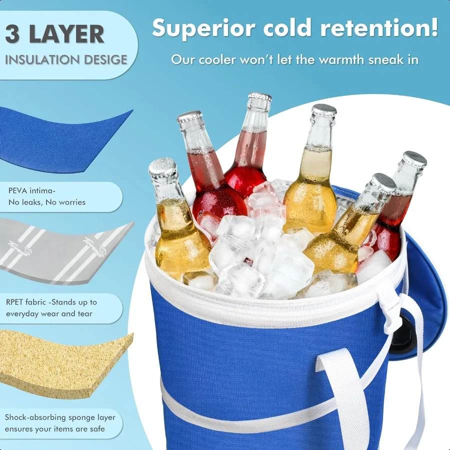 حقيبة تبريد جولف كبيرة منبثقة معزولة قابلة للطي مع طاولة مشروبات مسطحة لعربة الجولف خفيفة الوزن ومحمولة على شاطئ الجليد