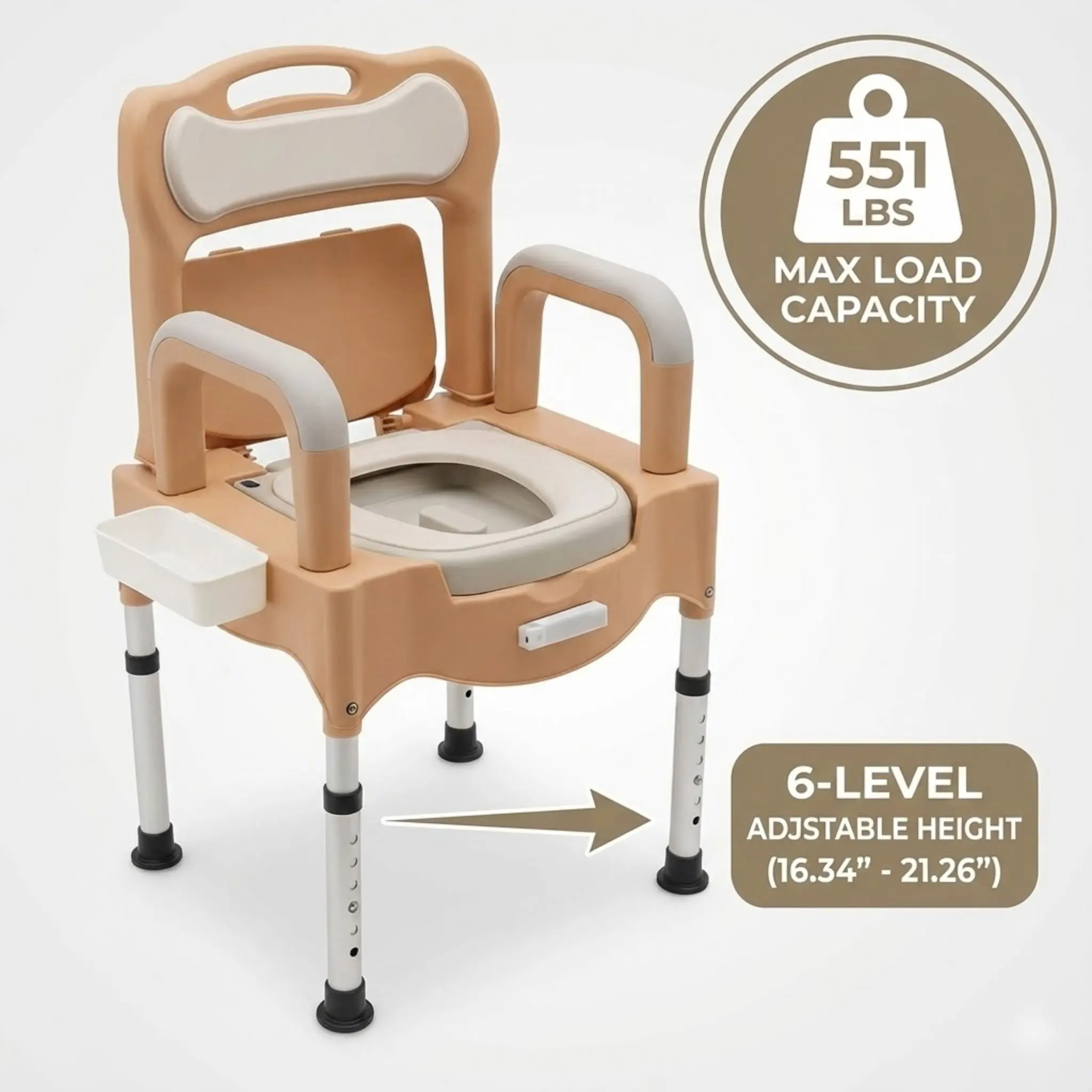 كرسي edside Commode لكبار السن عالي التحمل قابل للتعديل مع ضوء ليلي