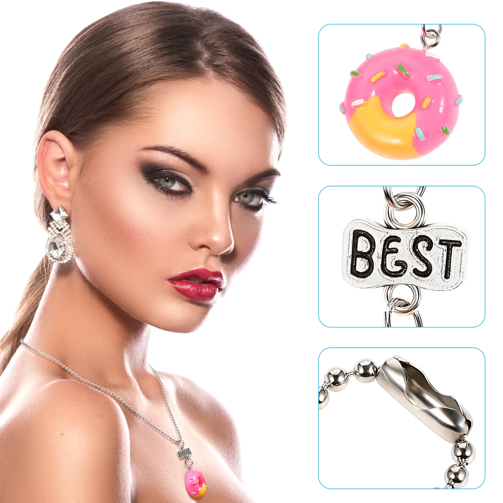 3 Pcs Kids Jewelry for Girls Friendship Necklaces Best Food Charms Child Holder