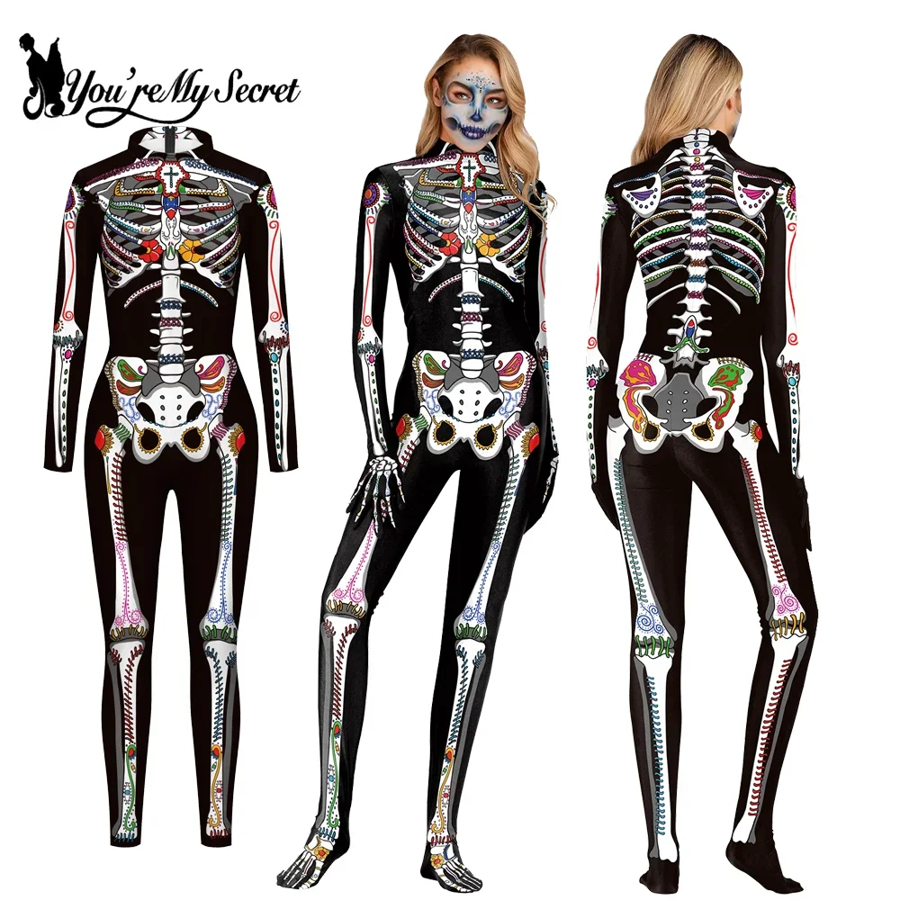 

[You're My Secret] Scary Halloween Carnival Horror Zombie Skeleton Printed Cosplay Costume Day of the Dead Party Zentai Bodysuit