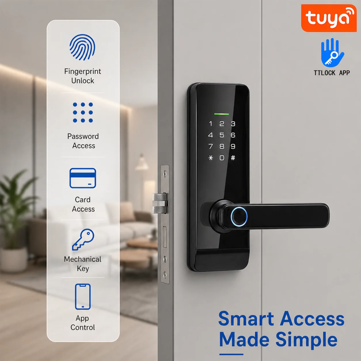 Bluelock Tuya App Biometric Fingerprint TTlock Smart Lock Keyless Cloud Storage Aluminum Alloy Wood/Aluminum Security Home Model