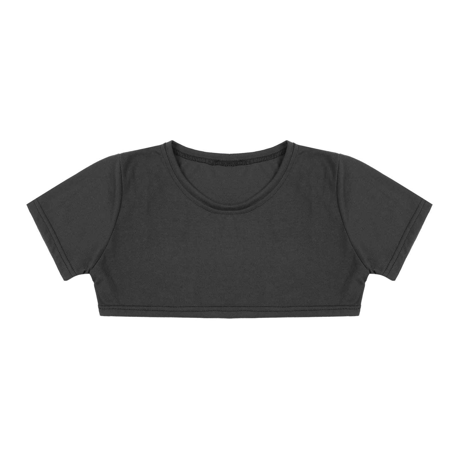 Mens Half Crop Tops Male Clothing Round Neck Short Sleeve T-Shirt Casual Solid Color Cropped Tops Rave Party Outfit Clubwear