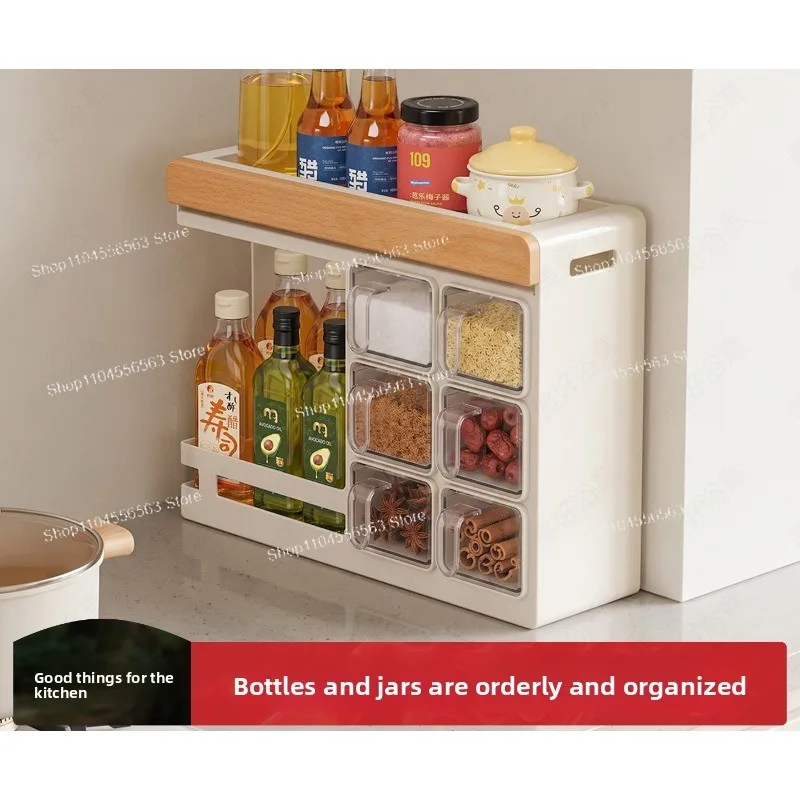 Walnut Wood Kitchen Spice Rack Wall Mounted Seasoning Box Jar Storage Unit Household Spice Organizer Shelf for Countertop