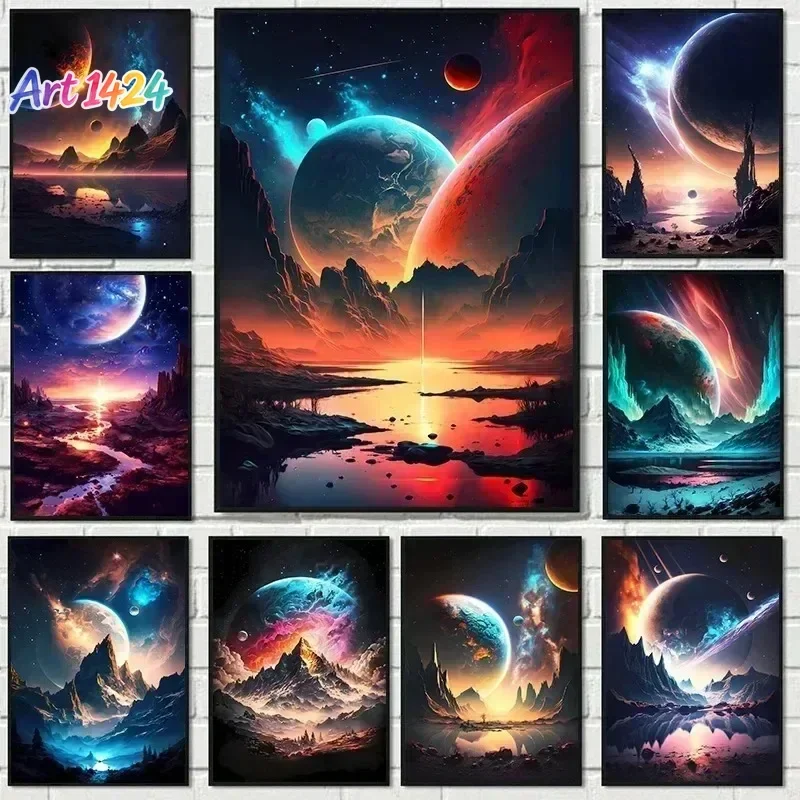 1pc frameless canvas painting Surrealism Anime Fantasy Planet Landscape Universe Space Art Canvas Painting Wall Pictures  Hom