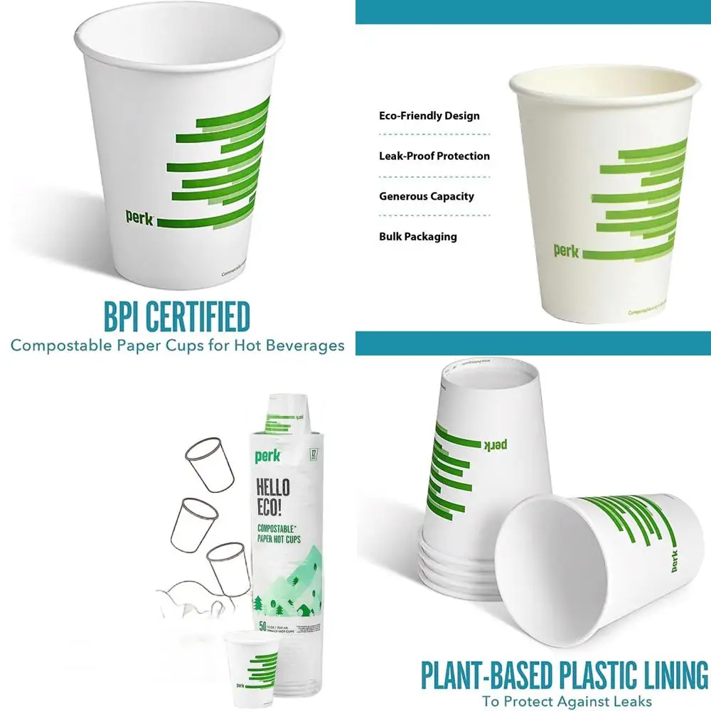 

Eco-Friendly Compostable 12 Oz Paper Cups, 500 Count, Ideal for Portable Tea & Hot Cocoa