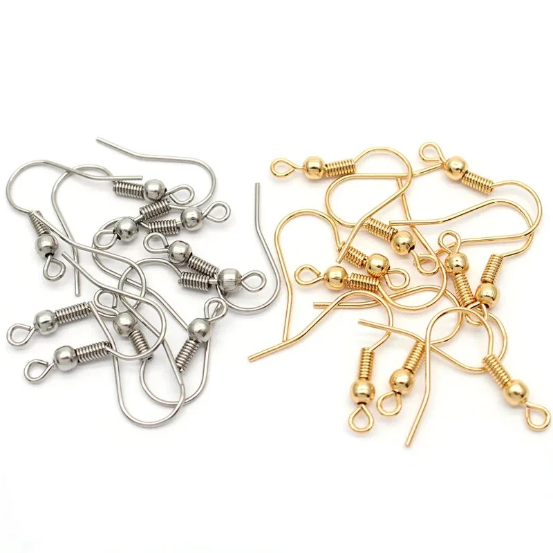 50pcs Stainless Steel Hypoallergenic Earring Hooks Fish Earwire with Coil and Ball for Jewelry Making 20x20mm